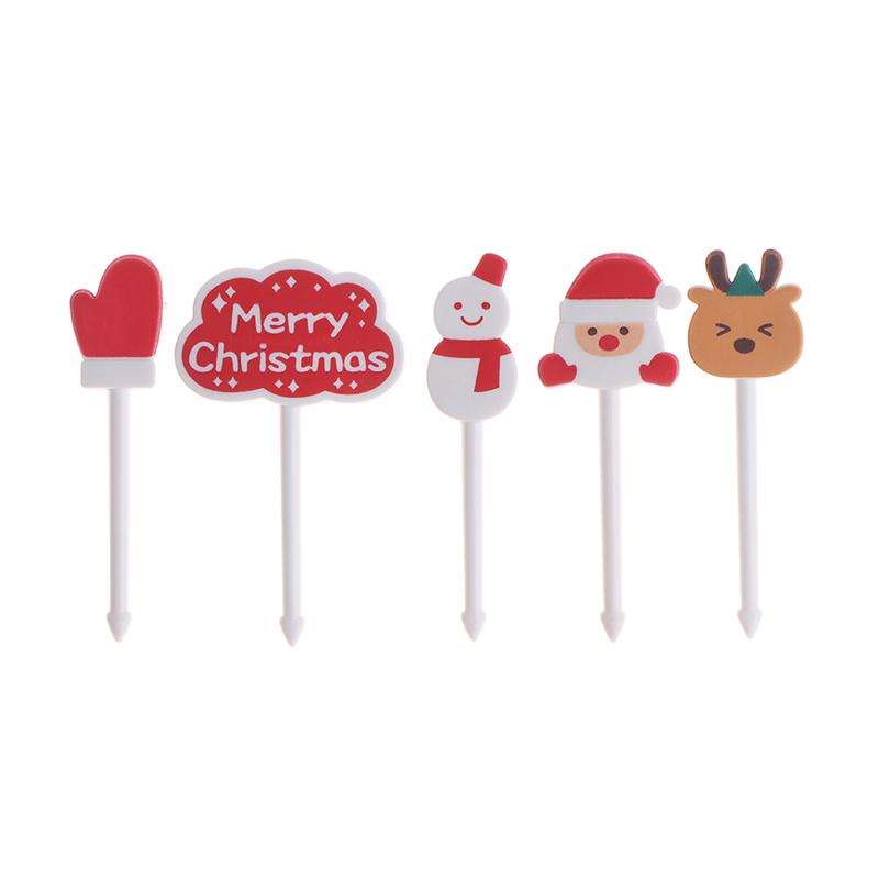 6/7/8/10pcs Mini ChristmasCartoon Fruit Fork Animal Farm Dinosaur Children Snack Cake Dessert Pick Toothpick Bento Lunches Party