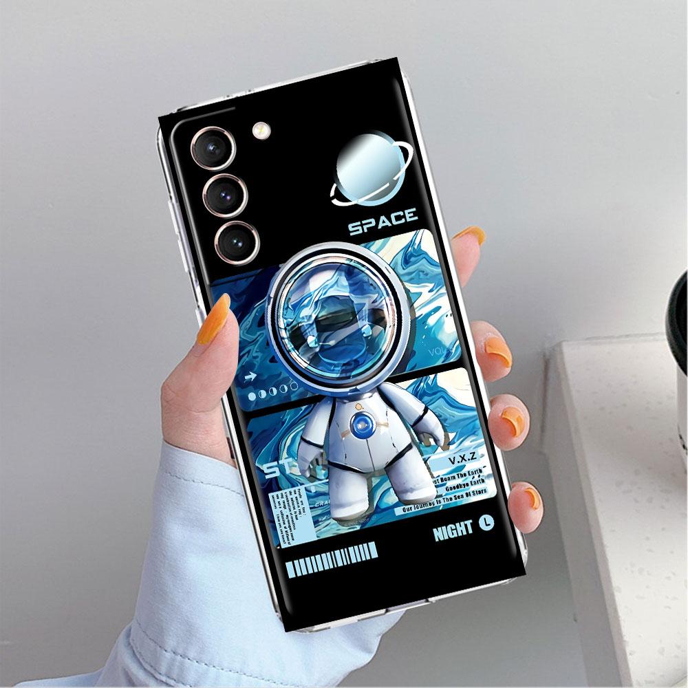 Niedliches Astronauten-Handgelenkband Transparente Hülle für Samsung Galaxy S22 S20 FE S21 S10 S9 Plus Note 20 Ultra 10 Lite Handyhülle