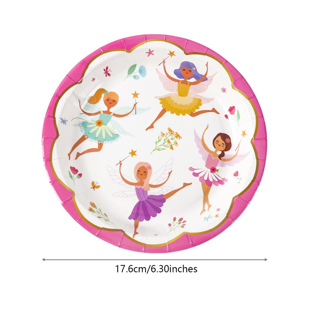 Fairy Party Disposable Tableware Floral Fairy Printing Paper Plate Cup Napkins Girls Tea Party Supplies Birthday Party Decor