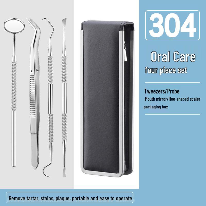 Dental Oral Care Tool Set: Stainless Steel Mouth Mirror, Probe, Tartar Remover, Toothpick