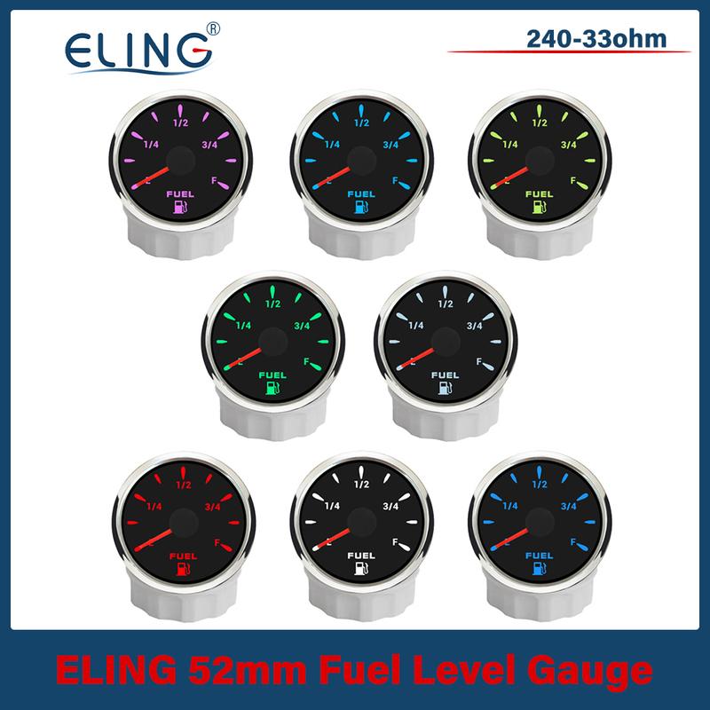Car Truck Boat Motorcycle Universal 52mm Fuel Level Gauge Meter 0-190ohm 240-33ohm Signal with 7 Colors Backlight 12V 24V