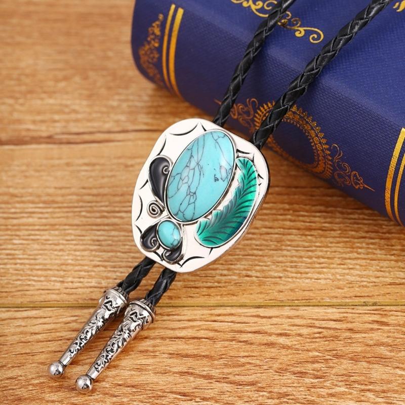 Gemstones Pendant Bolo Tie Western Necklace Cowboy Sweater Decorative Necktie