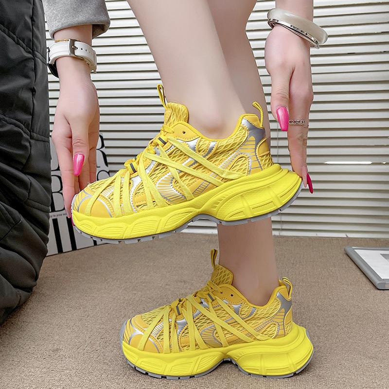 Fashion New 2025 Summer Women Platform Sneakers Thick Bottom Breathable Mesh Casual Chunky Shoes 6CM High Heel Sports Dad Shoes Woman