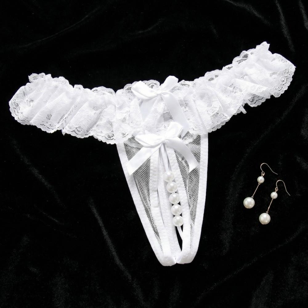 Mesh Hollow Lace Pearl Panties Low Waist See-through Thong Fashion Underwear for Women  Gifts