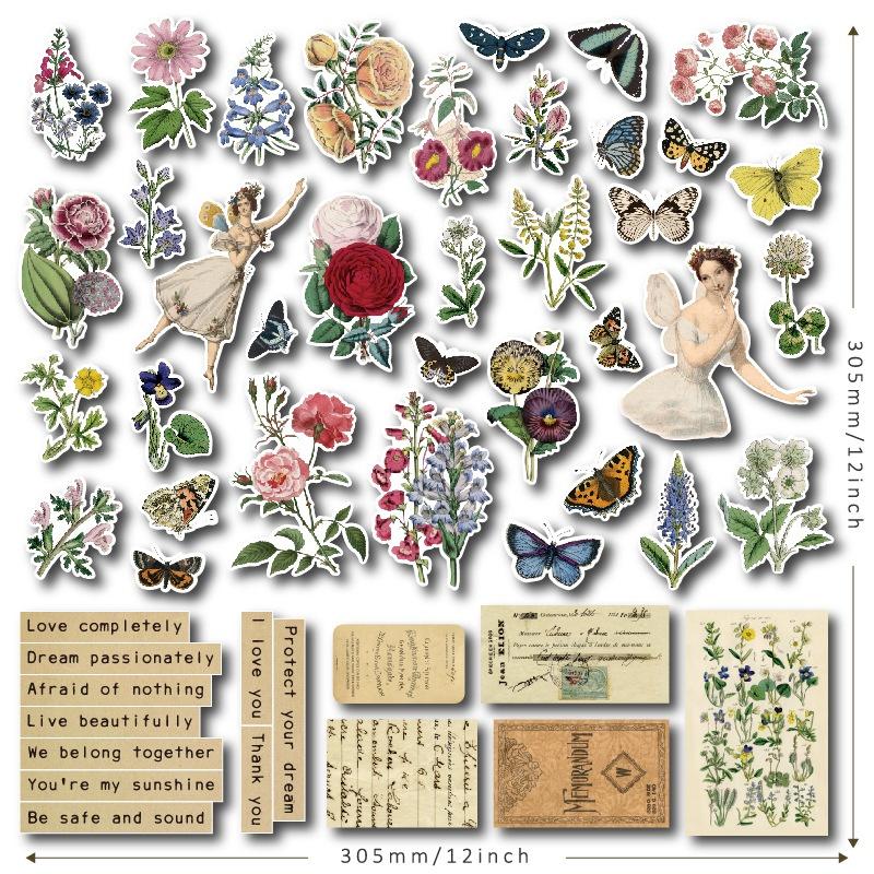 

51Pcs Vintage Fairy Butterfly Tag Label Die Cut Cardstock DIY Collection Kit For Junk Journal Scrapbooking Happy Planner