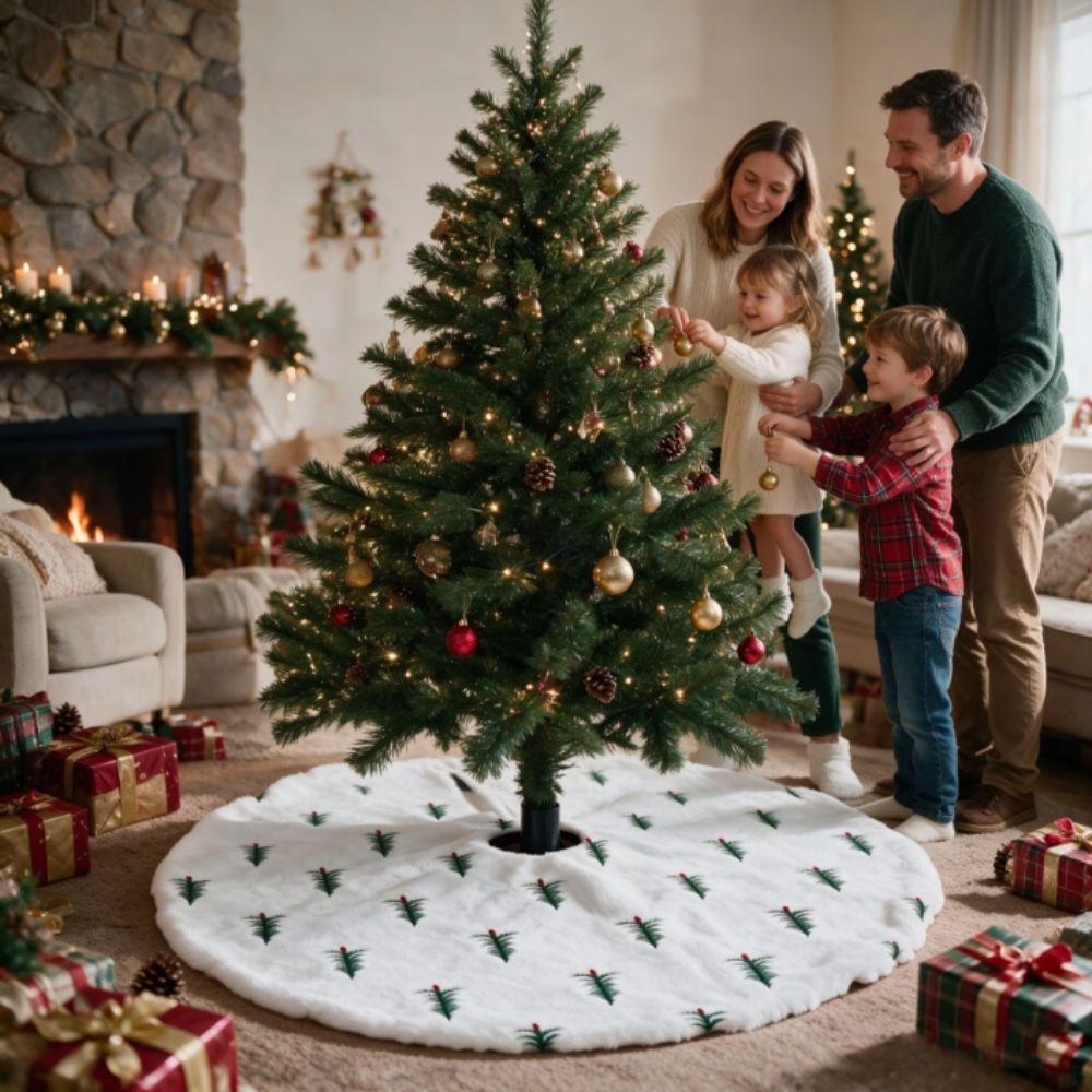 Plush Christmas Tree Skirt Embroidery Plush Tree Skirt Faux Fur Tree Skirt Home Decor