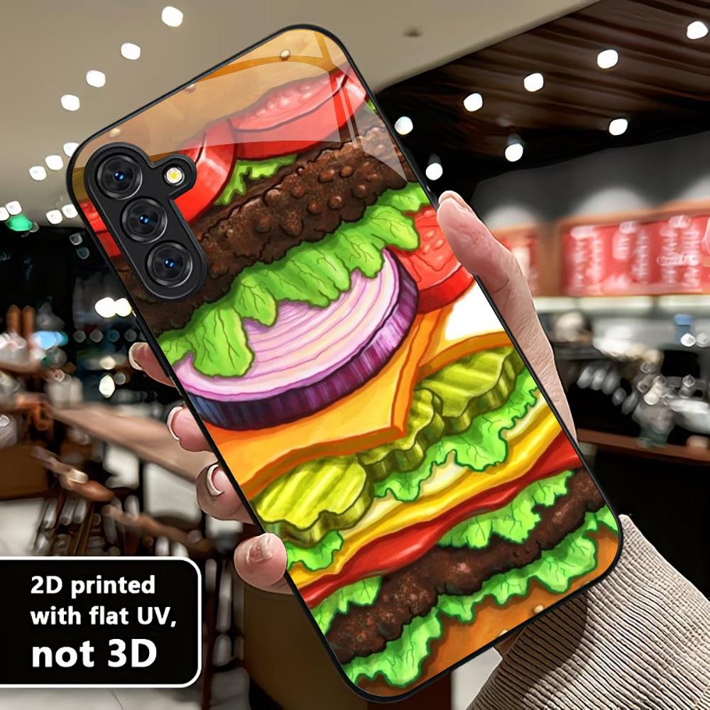 Super Burger Schutz Hülle Exquisite High-End Handyhülle Glas Handyhülle für Samsung Galaxy S26 S25 S24 S23 S22 S21 FE, Ultra, Plus