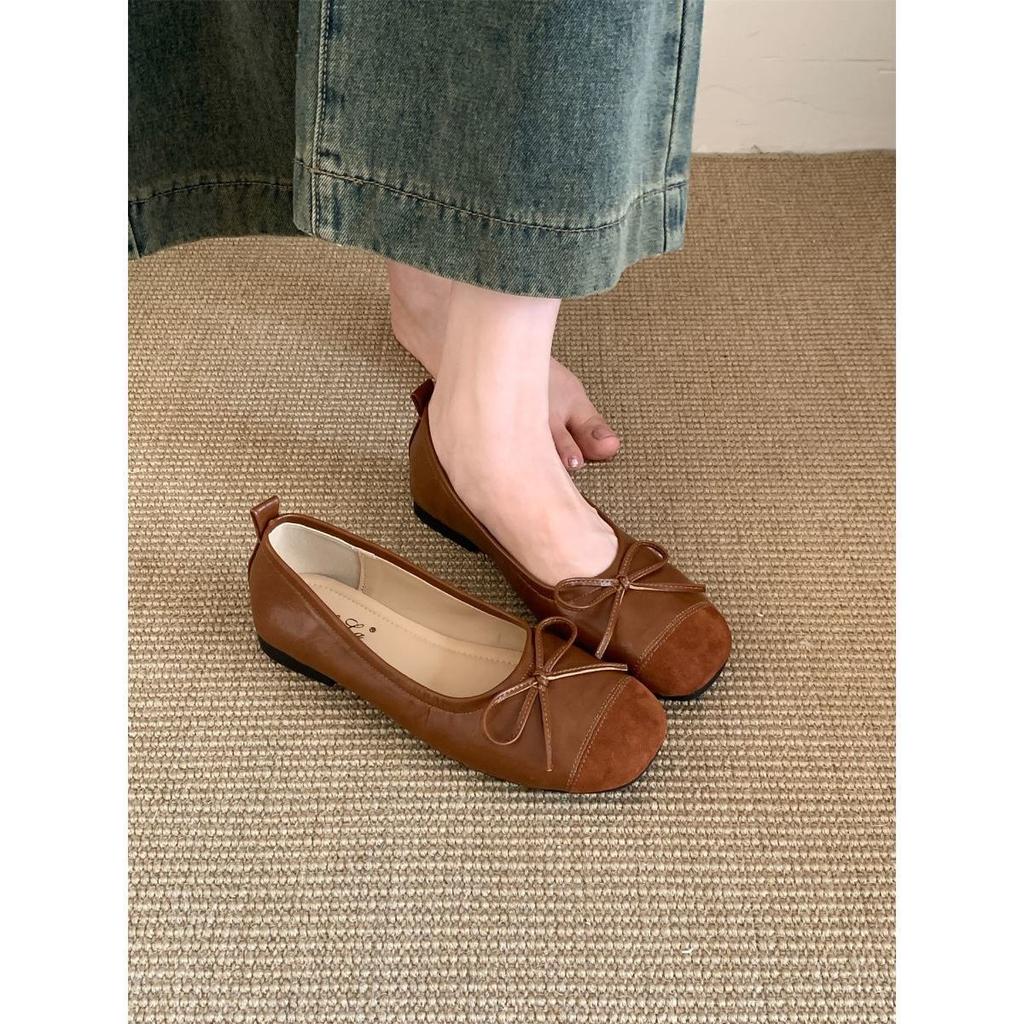 French ballet style bow single shoes women's spring and autumn gentle evening shoes super foreign versatile light mouth ladyshoes