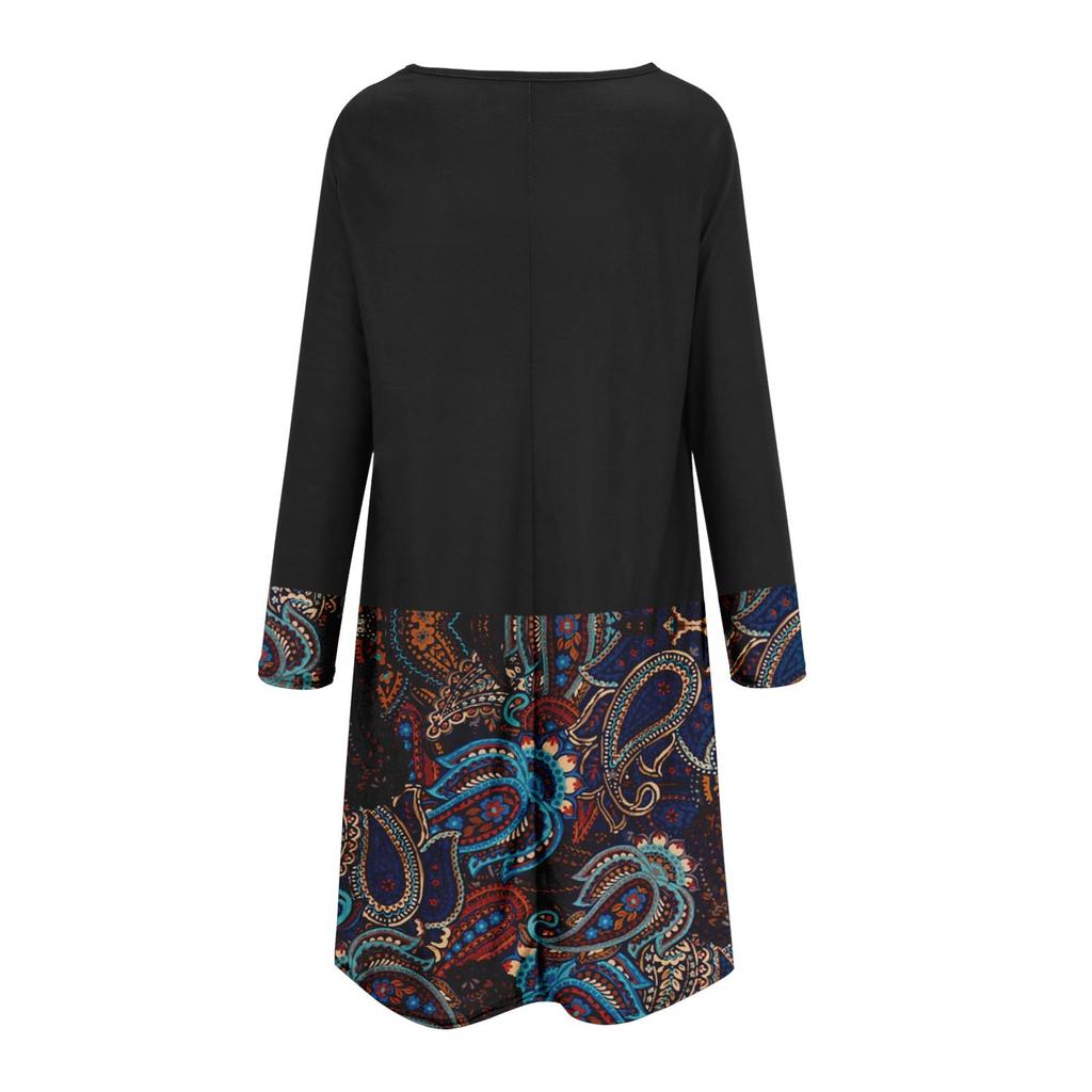 Women's Fashion Casual Printed Round Neck Pullover Loose Long Sleeve Dress