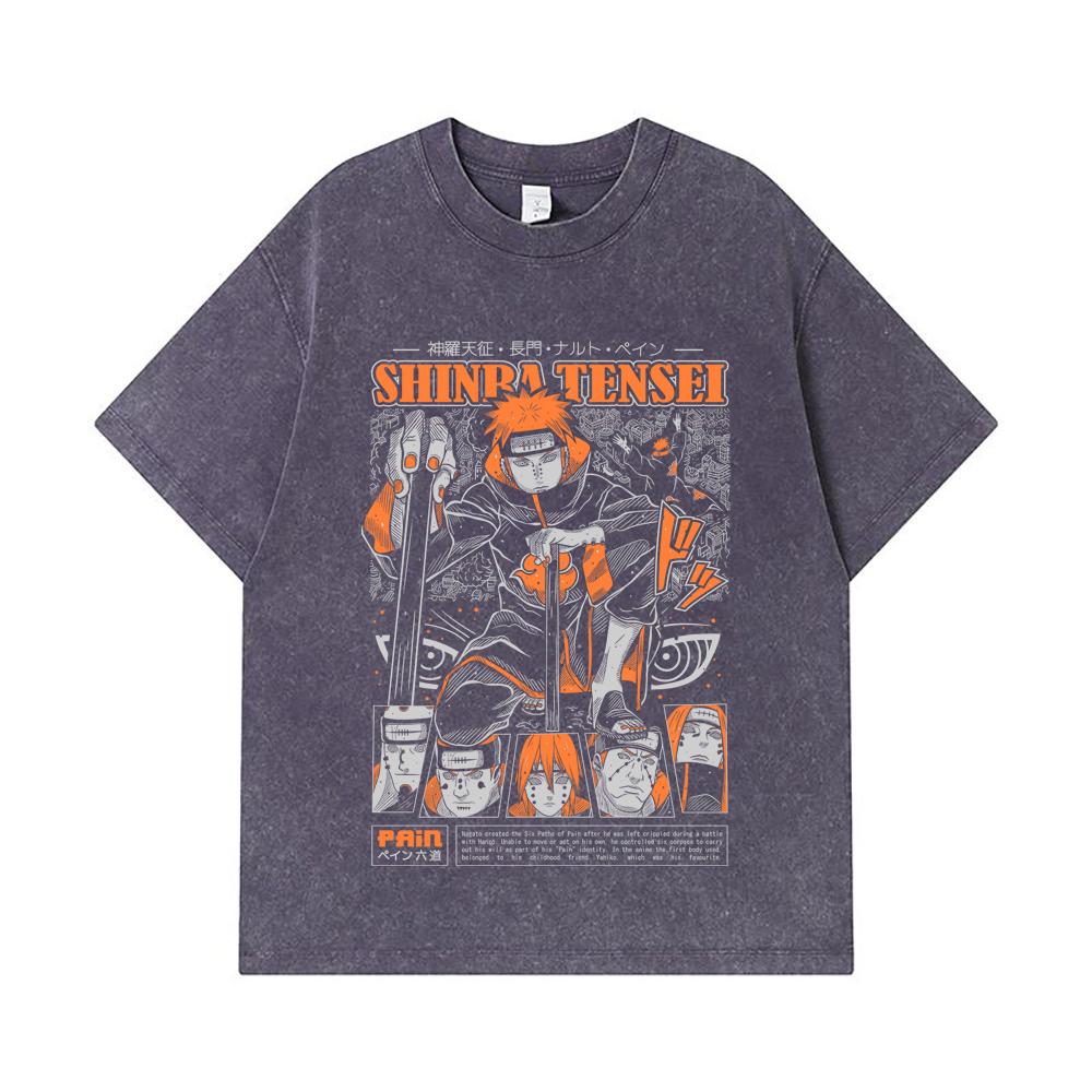 275 GSM Washed T-shirts 100% Cotton Naruto V21 Pain Print Unisex Heavy Cotton T Shirt
