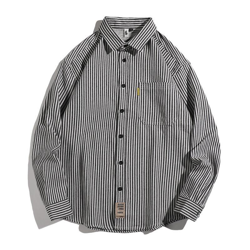 New Long-sleeved Vertical Striped Shirt for Men with Handsome Casual Hong Kong Style High Street Teenager Korean Style Shirt Jacket for Men