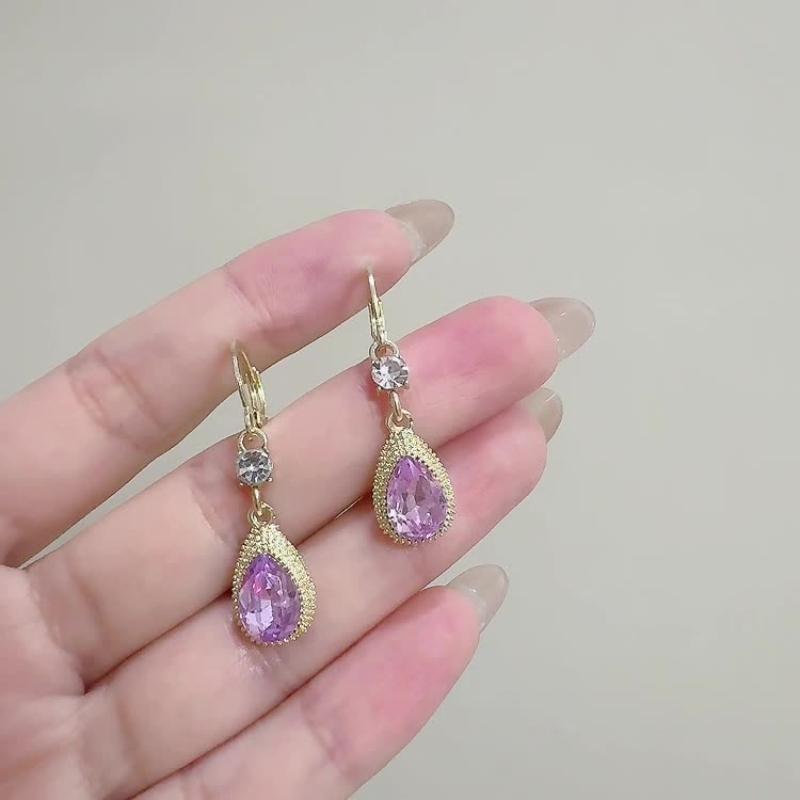 Long Water Drop Pendant Earring for Women Geometric Baroque Palace Style Purple Crystal Exaggerated Vacation Party