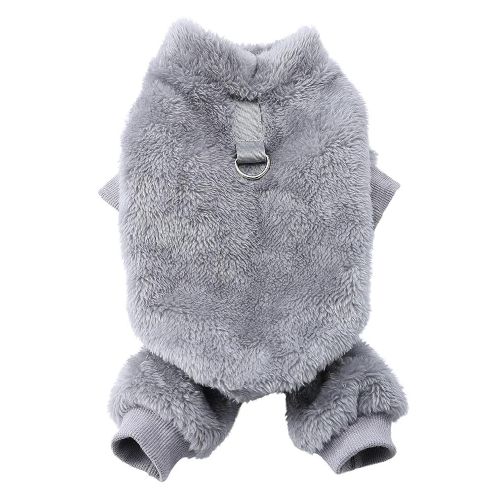 Winter Fleece Warm Dog Clothes Winter Soft Cozy Puppy Jumpsuit Plush Winter D-ring Overall For Small Medium Pet Vest Coat Cats