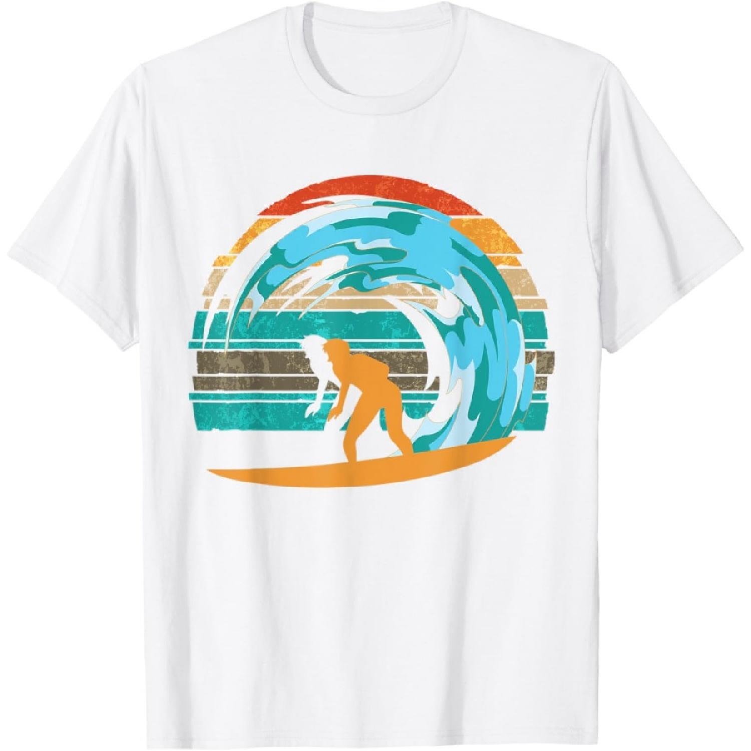Retro Surfboard Ocean Surfer Waves Sport Summer Surfing T-Shirt S
