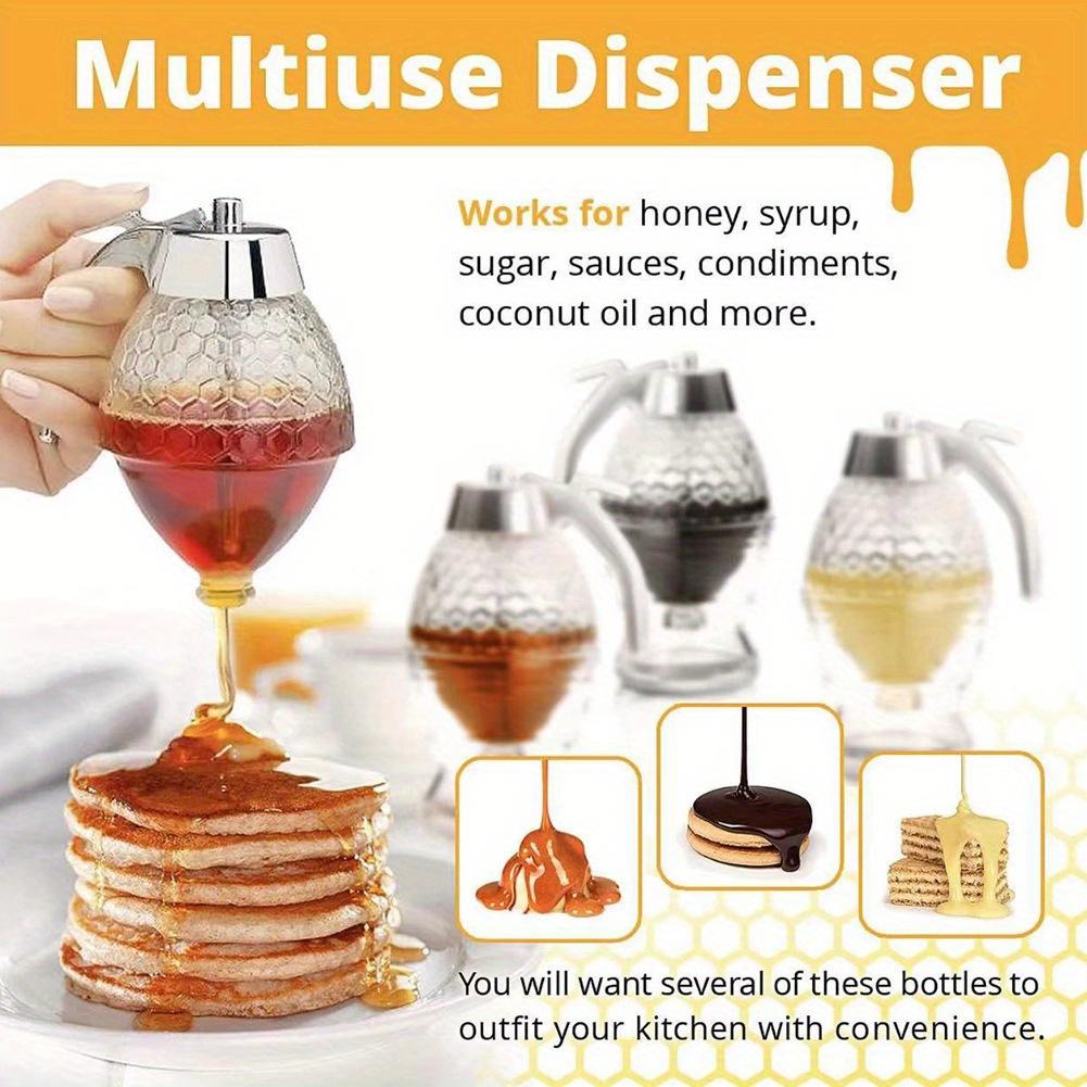 Honey Dispenser No Drip - 8oz Plastic Beehive Shape Syrup Dispenser with Stand - Leak-Proof Honey Jar Pot with Trigger for Easy Pouring
