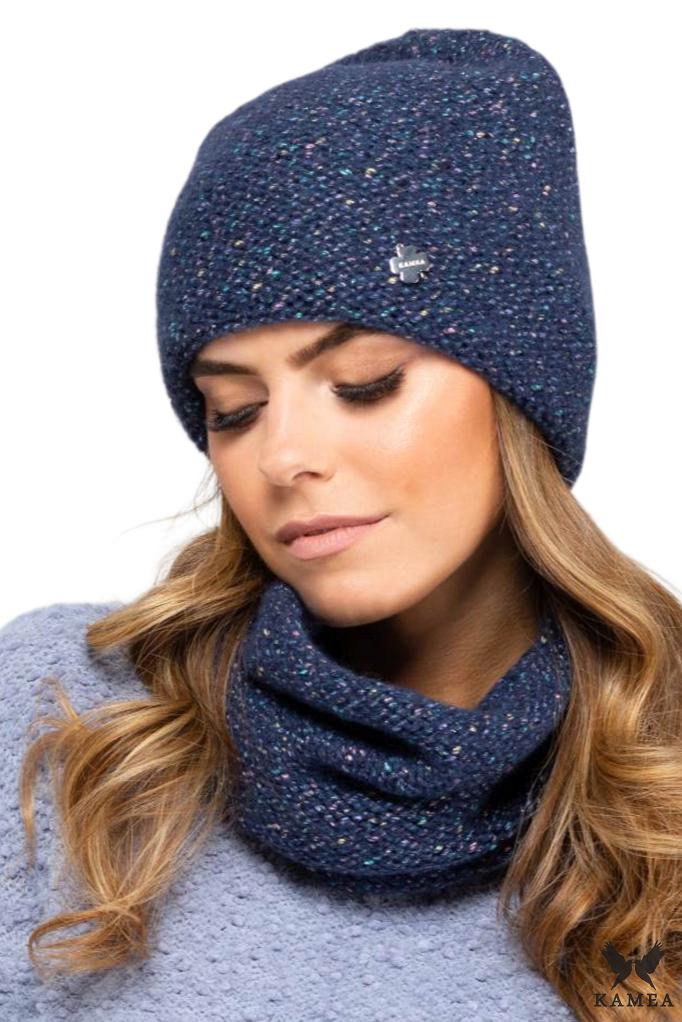 Badalona-Women' Set: Hat + Scarf, Cotton, Navy Blue