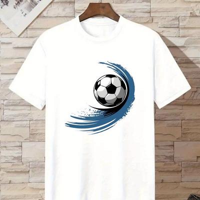 Football Soccer Graphic T-Shirt Red with Soccer Ball Design Breathable Cotton Short Sleeve Round Neck Casual Sports Tee