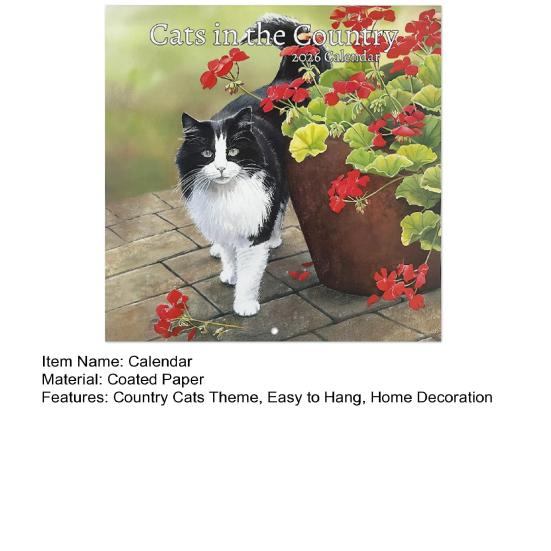 Kočky na venkově 2026 Kalendář 12 měsíců Leden až Prosinec Měsíční Týdenní Plánovač