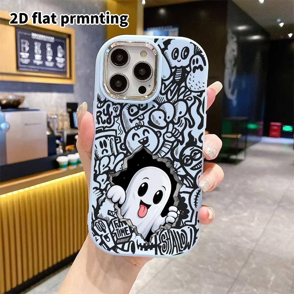 Phone Case: 2D Flat Design Suitable for iPhone 18 17 16 15 14 13 Pro Protective Case, Couple Style, Little Ghost, Christmas and Halloween Gifts
