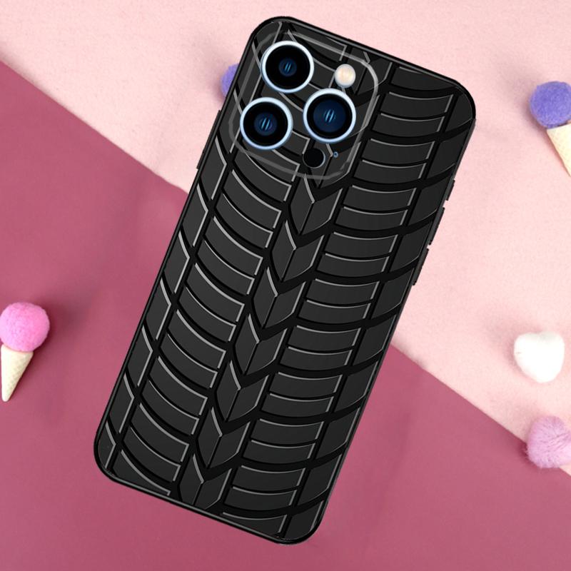 Black Tyre Tread Texture Case For iPhone 15 16 Pro Max 11 12 13 Mini 14 15 Pro Max 15 Plus XR 16e Phone Back Cover
