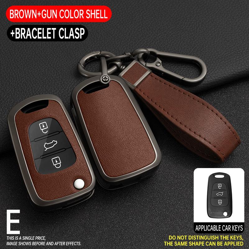 Zinc Alloy +Leather Car Key Case For Hyundai I20 I30 Ix20 Ix25 Ix35 Elantra Accent For KIA Rio 3 Soul Optima Ceed Pro K5 Pride