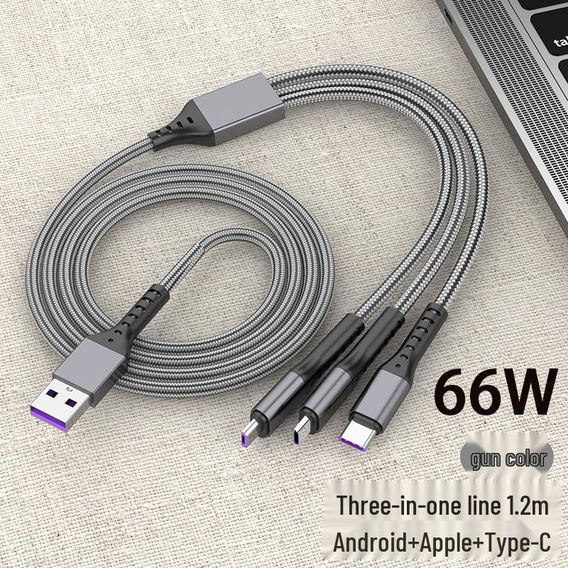 66W 6A Geflochtenes Fischernetz Drei-in-Eins Super-Schnellladekabel