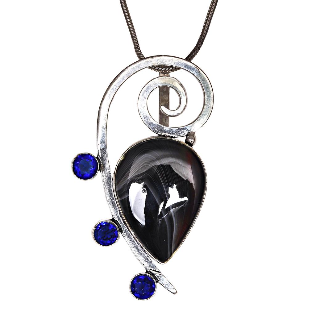 Gray Botswana Agate Tanzite  Mother's Day Silver Jewelry Pendant  2.25"