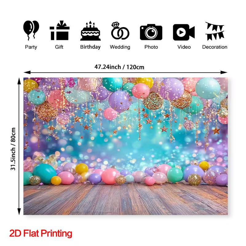 2D Garden Party Themed Birthday Photo Booth Backdrop with Balloons