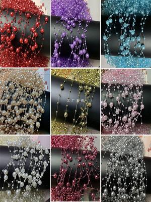 Kendin Yap Gelin Saç Aksesuarları ve El Buketleri İçin Renkli Püsküllü Taklit İnci Boncuk Zinciri