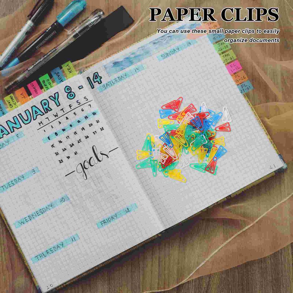 100 Pcs Triangular Paper Clip Small Clips Office Supplies Small Multi-function Paper Clips Desk Convenient Plastic Accessories