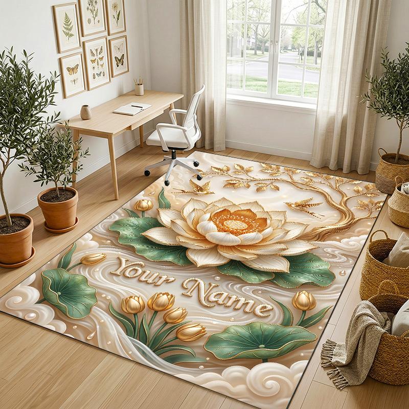 Elegant Theme Soft Crystal Velvet Rug Custom Name & Text Print Non Slip Floor Rug for Bedroom Living Room
