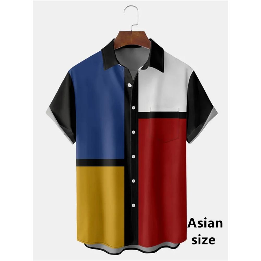 Men Shirts 3d Geometric Art Colorful Abstract Oil Painting Printed Men's Short Sleeve Shirts Fashion Unisex Hawaiian Button Top