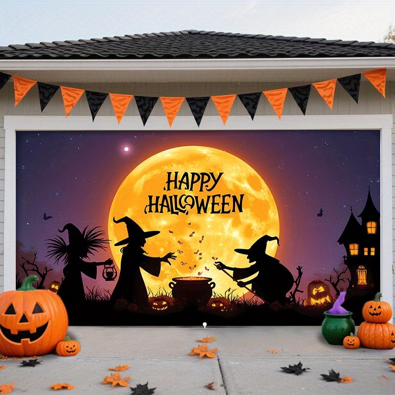 Halloween Witch Gothic castle Full moon polyester garage decoration outdoor decorative banner Halloween