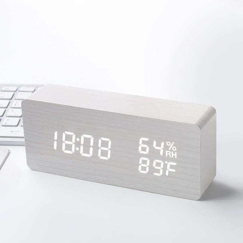 Intelligent Voice controlled Temperature and Humidity Meter Wooden Clock Triangle Electronic Digital Clock Wooden Temperature and Humidity Alarm Clock