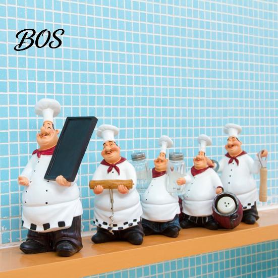 Dining Space Decoration Chef Figurine, Resin Countertop Table Decoration, Funny Statue with Cartoon Kitchen Accessory Seasoning Bottle/Bottle