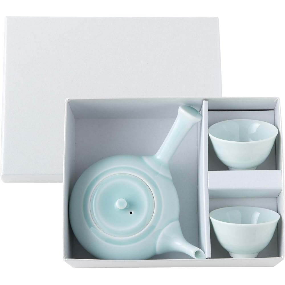 Hasami Porcelain Teapot and Teacup Set Blue Green 11439 in Gift Box