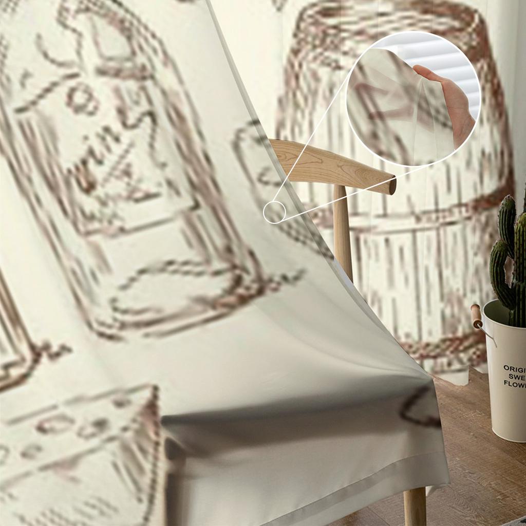 Cortinas transparentes com rabiscos de vinho para sala de estar, tratamentos de janela de tule transparente, quarto, cozinha, decoração de casa, cortinas de véu