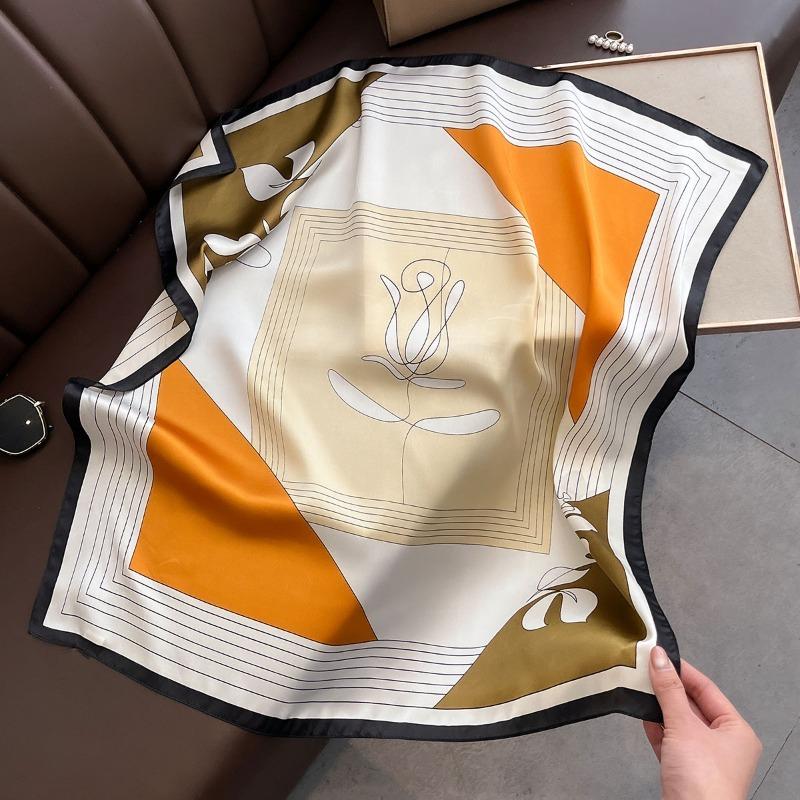 68cm Line Flower Scarf Women's New Spring and Summer Imitation Silk Scarf High-end Fresh Versatile Headscarf Shawl