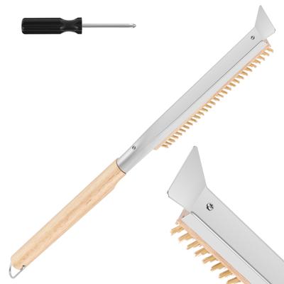 Long Handle Pizza Oven Brush Grill Tool Cleaning Brush with Stainless Steel Scraper Kitchen Pizza Oven Brush Baking Accessories