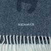 HERMES Logo Embroidery Crazy Chain Cashmere Fringe Scarf blueUsed