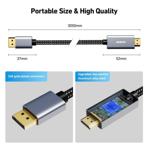 BENFEI 4K DisplayPort to HDMI 3m Cable Aluminum Shell, Nylon Braided, Unidirectional DP 1.2 Computer to HDMI 1.4 Screen Cable Compatible with HP, Thin