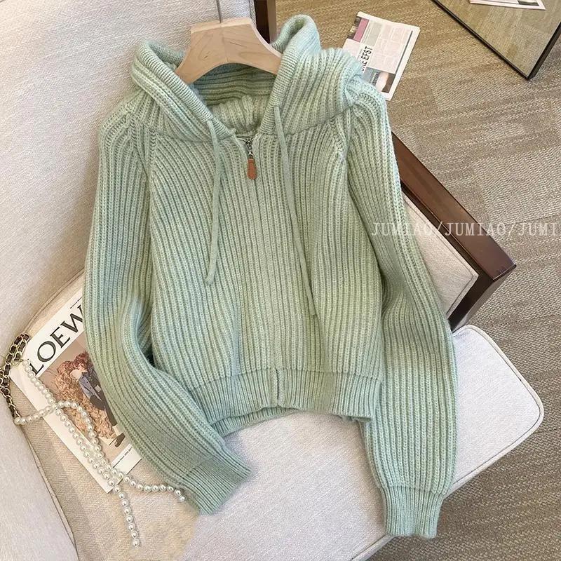 Damen Frühling Herbst Weiche Kapuzenstrickjacke Damen Innen Langarmtop