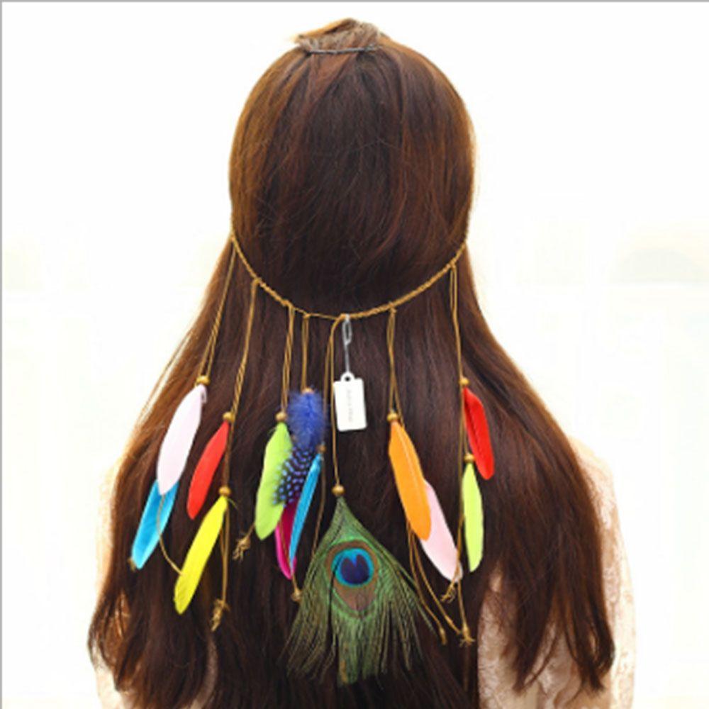 Indian Woman National Ethnic Peahen HairBand Headdress Boho Wind