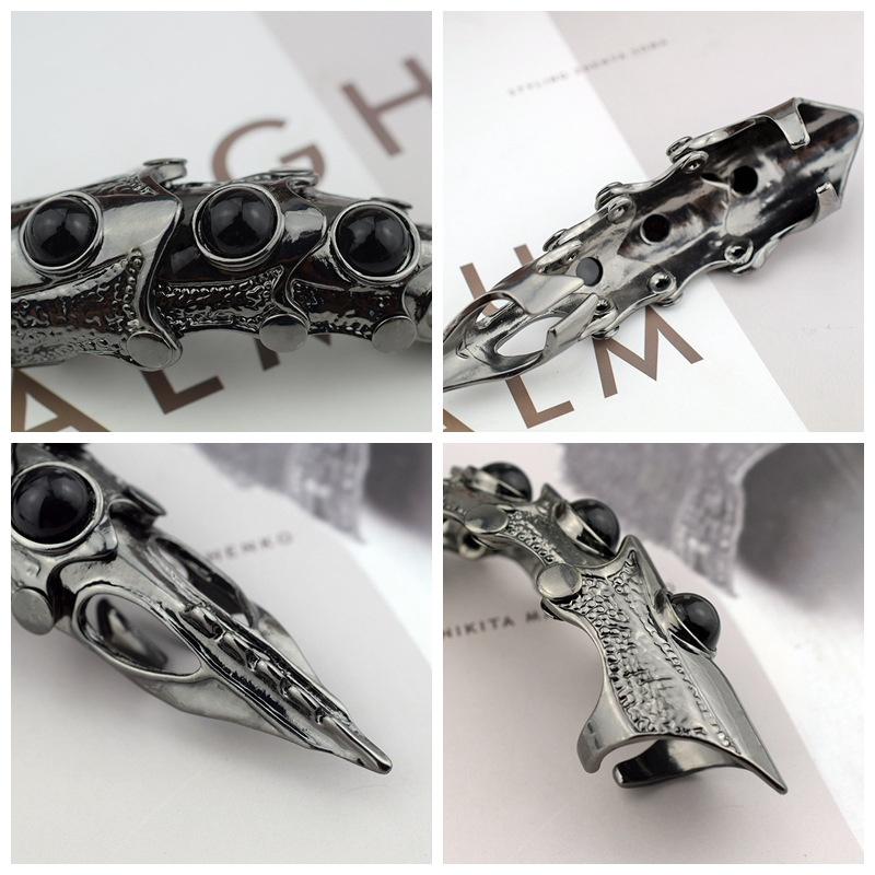 Vintage Punk Svart Skjelett Fingerring For Kvinner Drageklo Knokkelrustning Gotisk Bevegelige Leddringer Smykketilbehør