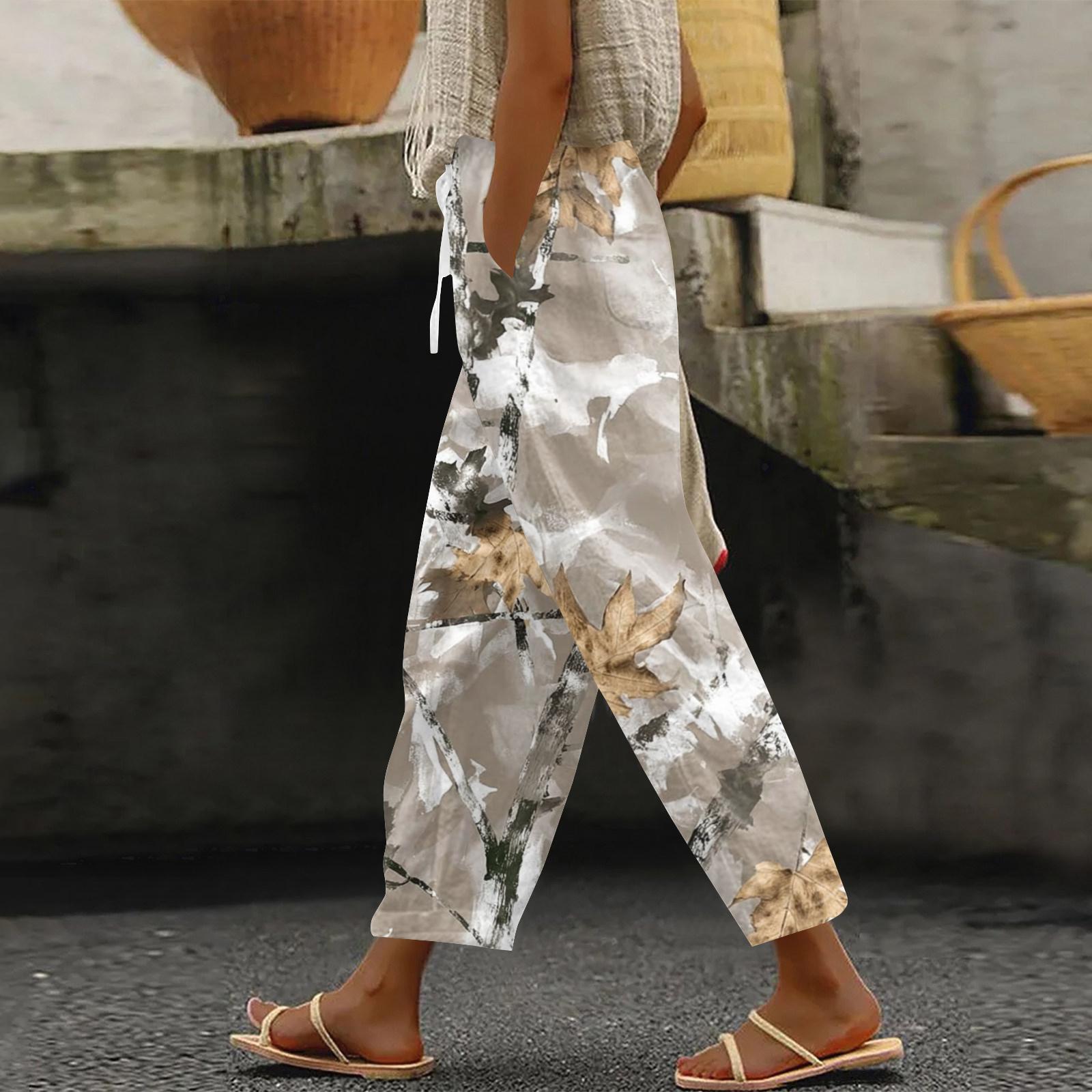 

Women’s Loose Fit Elastic Waist Casual Printed Pants with Pockets Lightweight Drawstring Trousers Relaxed Fit for Daily Wear M