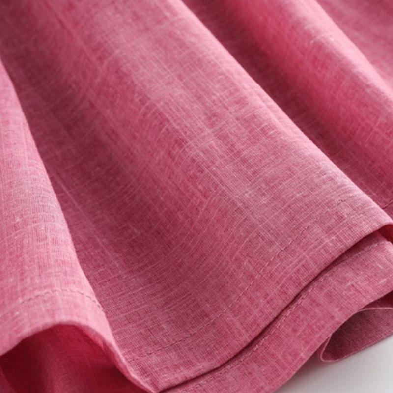 Women Round Collar Solid Color Dress Ladies Mid-length Waist Long Skirt Cotton A-Linen Dresses Women Clothing