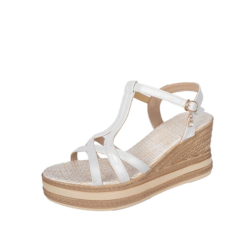 2025 summer new fashionable and comfortable sandals large size high-heeled open-toed sandals one-word buckle wedge sandals