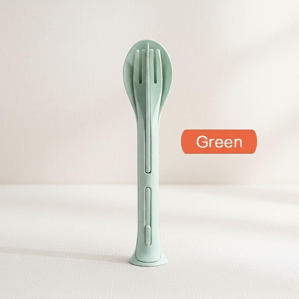 Portable Eco-Friendly Wheat Straw Cutlery Set 3PCS Travel Dining Utensils Kitchen Tableware Set зелёный