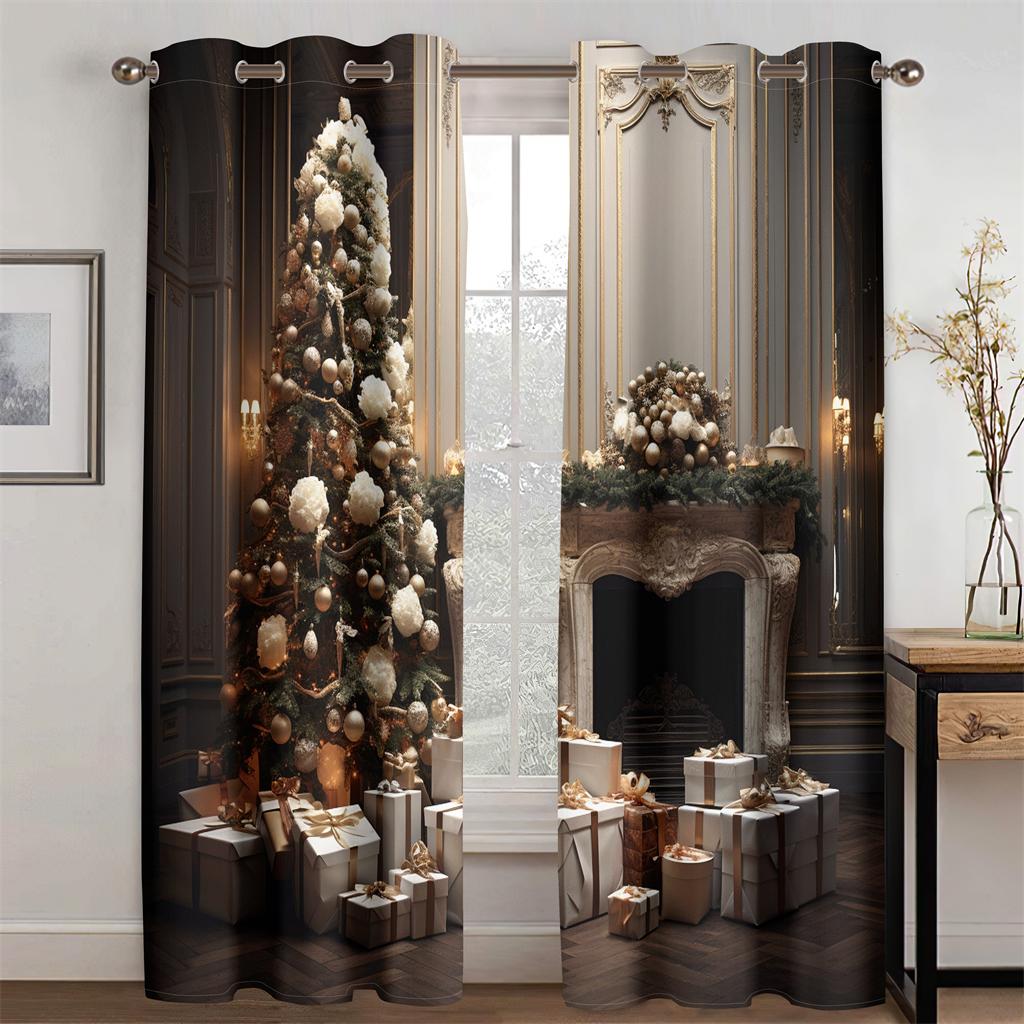 

Роскошный декор сцены Рождественские эксклюзивные шторы Элементы рождественской елки Гостиная Спальня Кухня Балкон Окно Декор 2 шт. 50W130H(CM)X2PCS&Hook