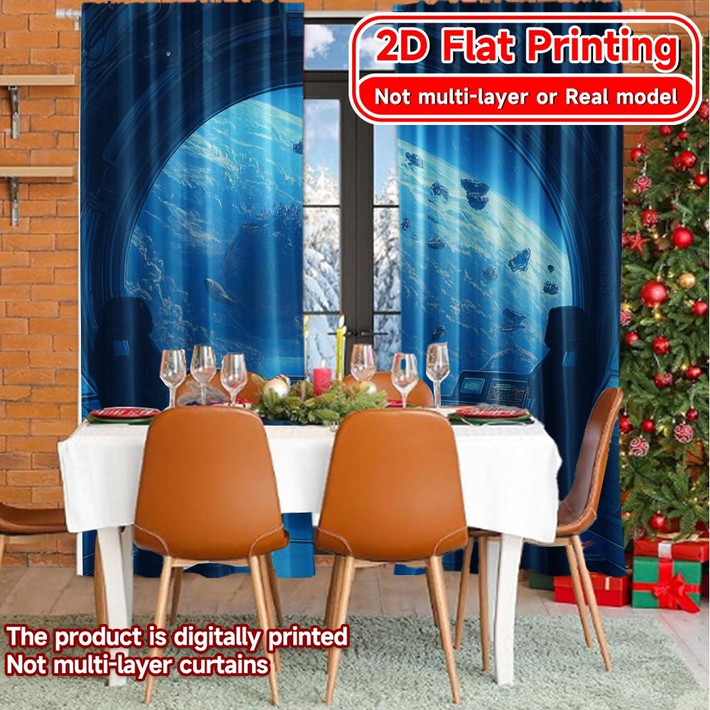 Set Of 2 Contemporary Flat Printing Galactic Command Modern Curtains Prints All Seasons Use Bedroom Curtain Semi Sheer For Made Polyester